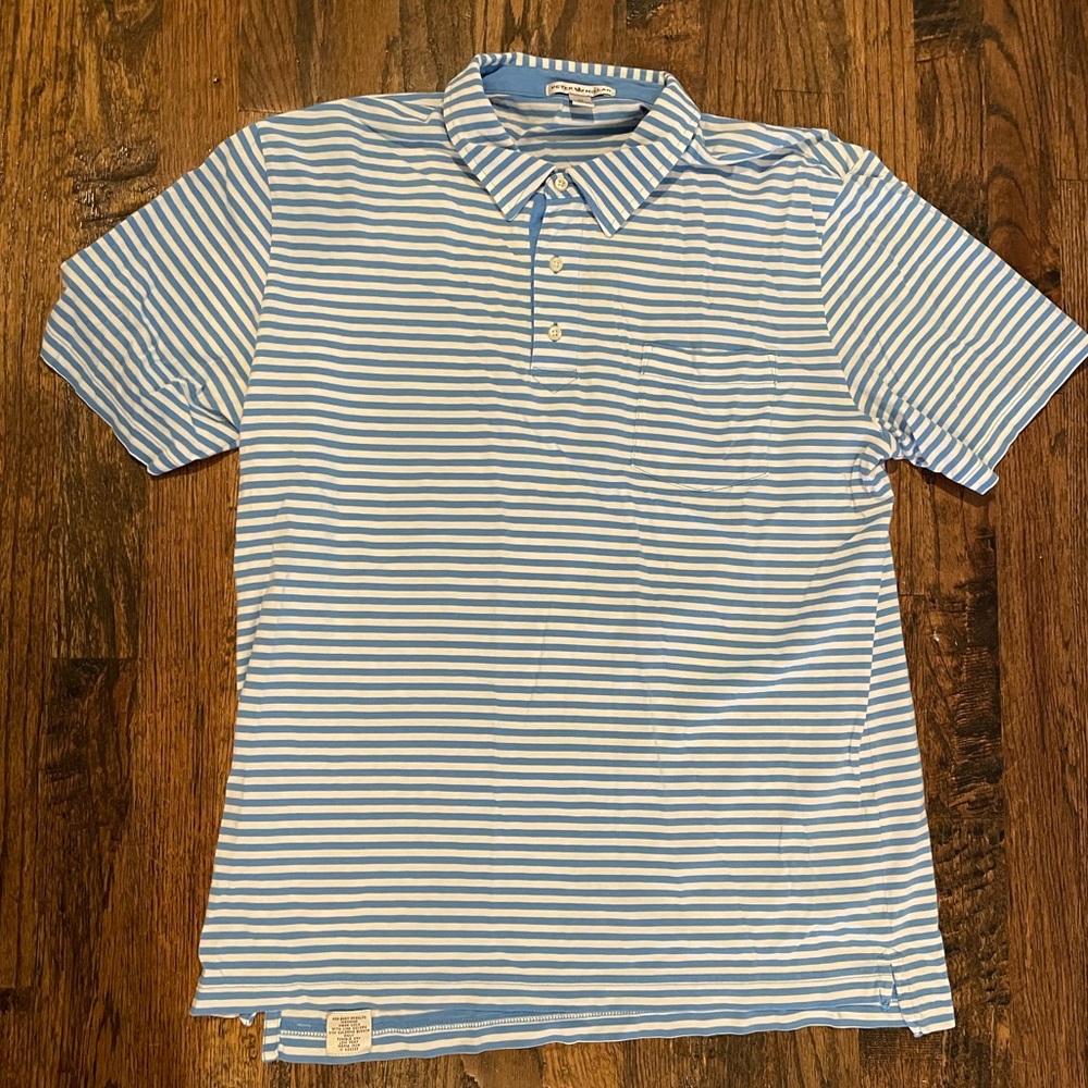Men’s Peter Millar blue/white stripes pocket polo - medium